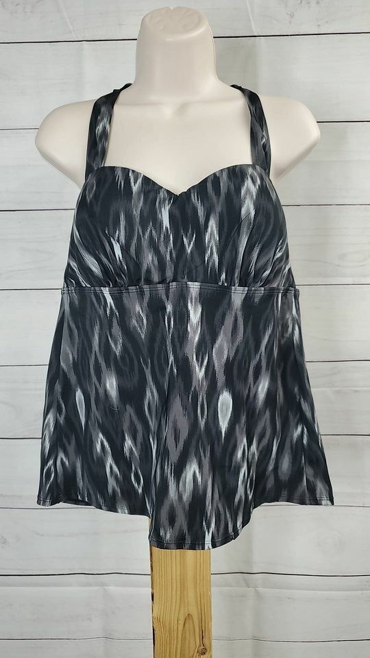 12R BLACK A375185 Denim & Co. Beach H-Back Tankini Top