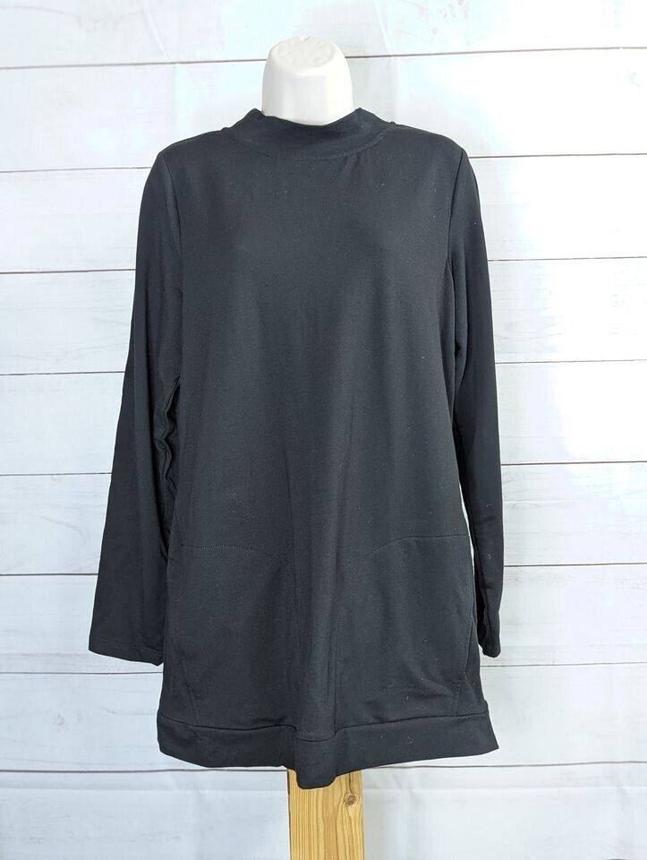 XXSMALL BLK A463292 Denim & Co Active Regular French Terry Mini Mock Neck Tunic