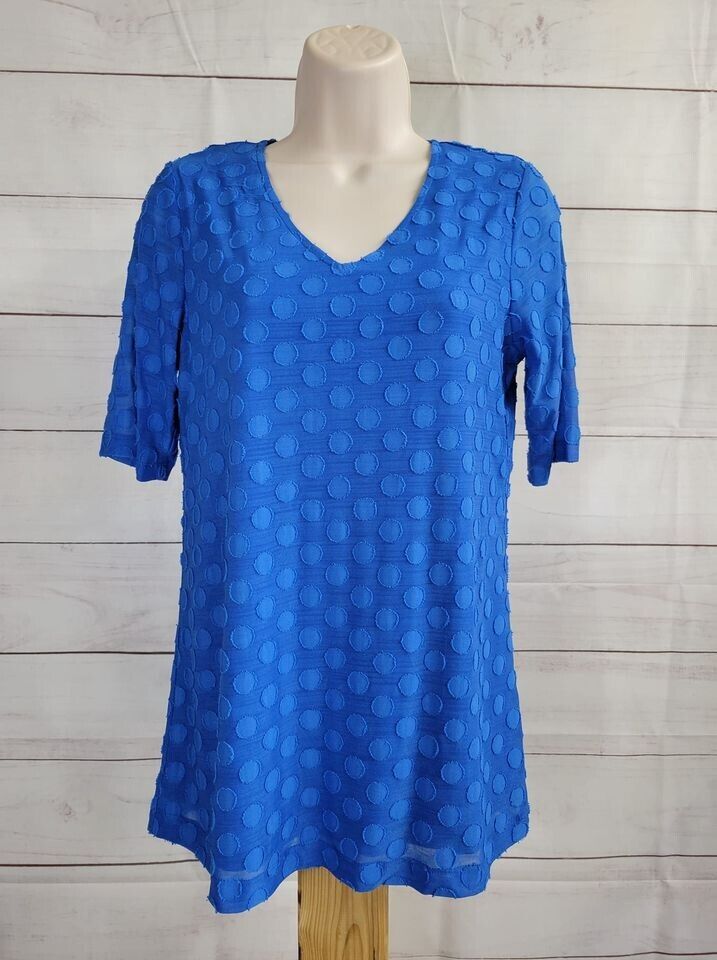 XXSMALL BLUE A393729 Susan Graver Burnour Jacquard Knit Elbow-Sleeve Fully-Lined