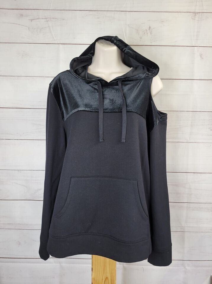 XXSMALL BLACK A389041 All Worthy Hunter McGrady Mixed Media Velvet Hoodie