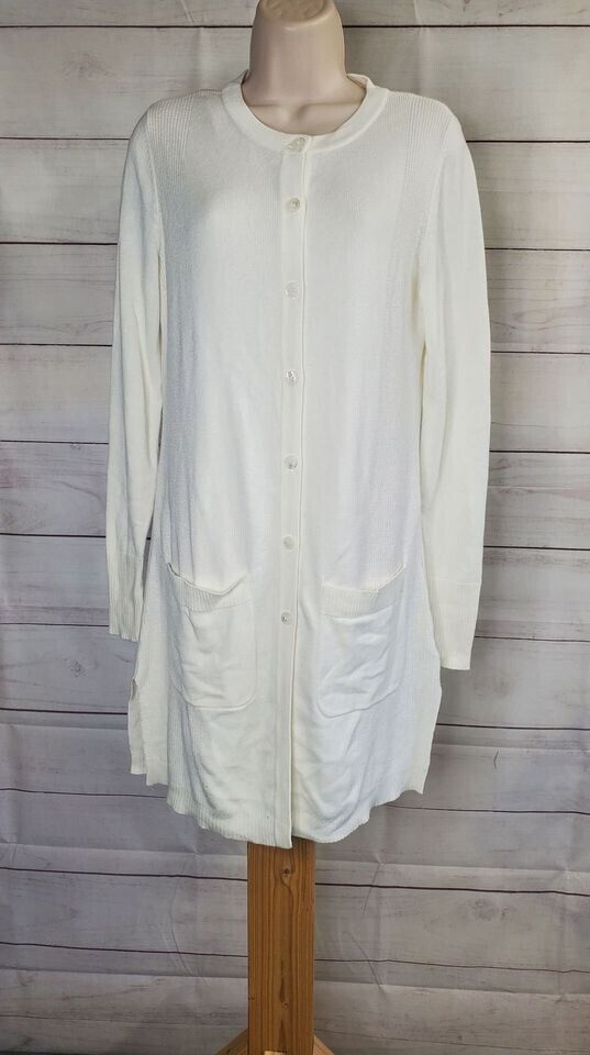 XXSMALL IVORY A375675 Isaac Mizrahi Live! Long Button Front Cardigan Sweater