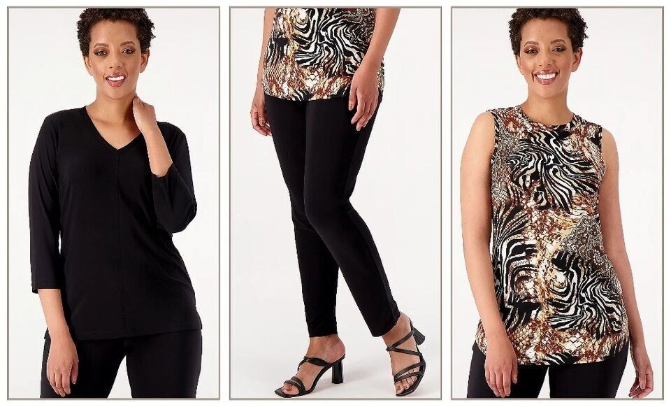 XXS BLACK A518206 Attitudes by Renee Regular Como Jersey 3Pc tunic, tank, & pant