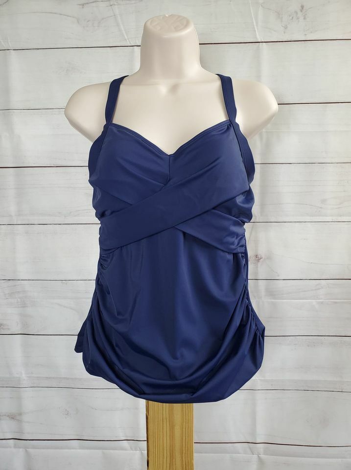 8R NAVY A392815 Denim & Co. Beach Twist Front Tankini