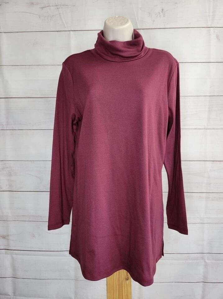 XXSMALL WINE A389033 Denim & Co. Essentials Interlock Turtle Neck Tunic