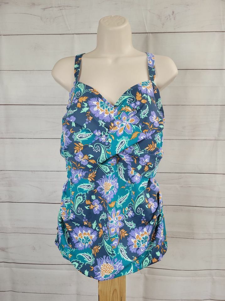8R MALLARD PAISLEY A392815 Denim & Co. Beach Twist Front Tankini