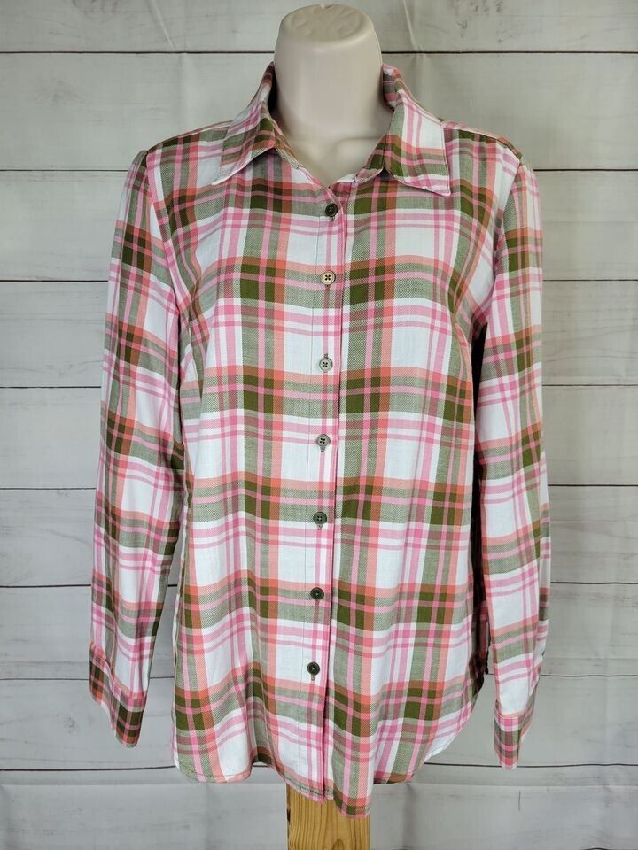 XXSMALL OLIVE A396001 Denim & Co. Plaid Button-Front Long-Sleeve Shirt