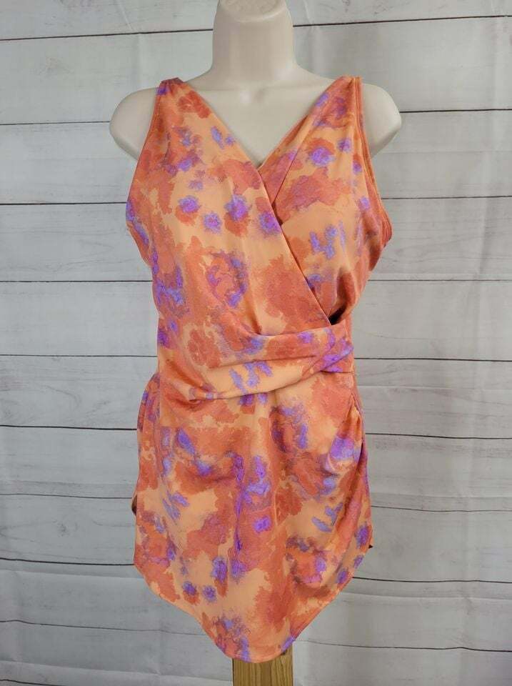6R CORAL TIE DYE A392809 Denim & Co. Beach V-Neck Surplice Swim Dress