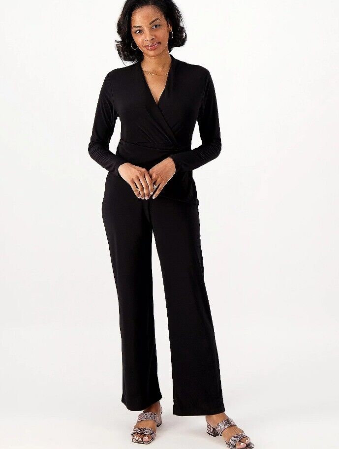 XXSMALL BLACK A518220 Attitudes by Renee Petite Mock Wrap Waist Jumpsuit