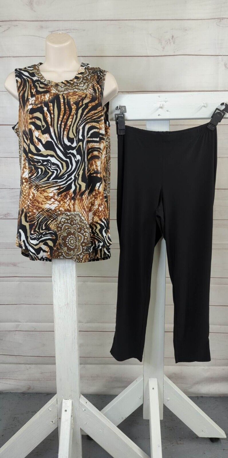 XXS BLACK A518206 Attitudes by Renee Regular Como Jersey 3Pc tunic, tank, & pant