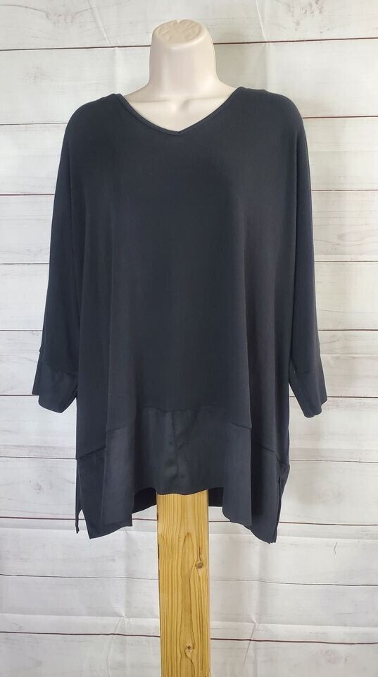 XXSMALL BLACK A390185 StyleList by Micaela Faux Suede Trim Poncho Style Knit Top