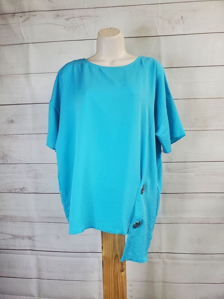 XXSMALL TURQUIOSE A393937 Truth + Style Woven Asymmetrical Hi-Low Hem Top