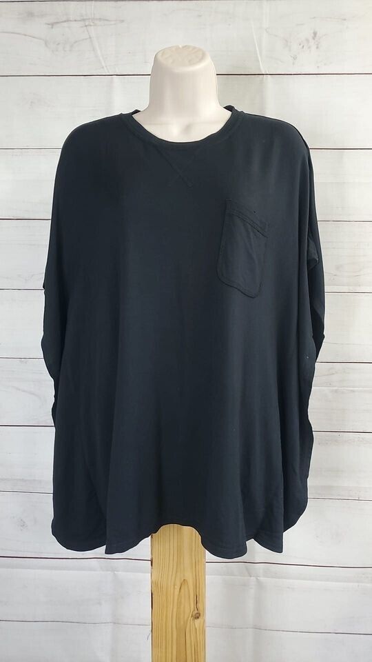 XXSMALL BLACK A379696 Isaac Mizrahi Live! SOHO French Terry Poncho Top