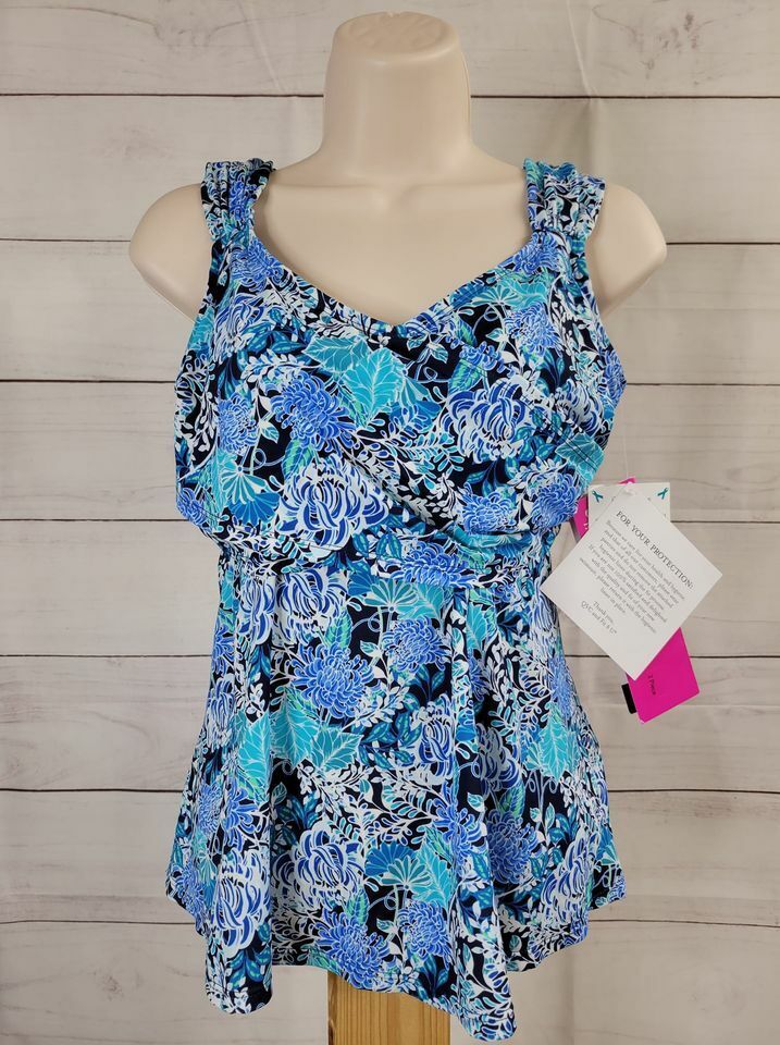 10R BLUE A376257 Fit 4 U Wide Strap Sweetheart Tankini NWT