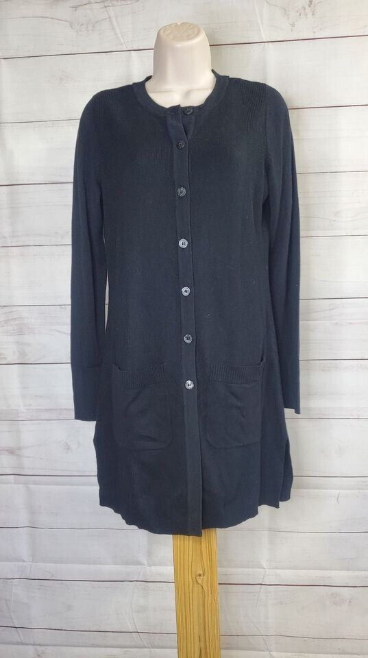 XXSMALL BLACK A375675 Isaac Mizrahi Live! Long Button Front Cardigan Sweater