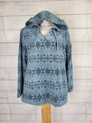 XXSMALL BLUE A389072 Denim & Co. Printed Fleece Top with Hood