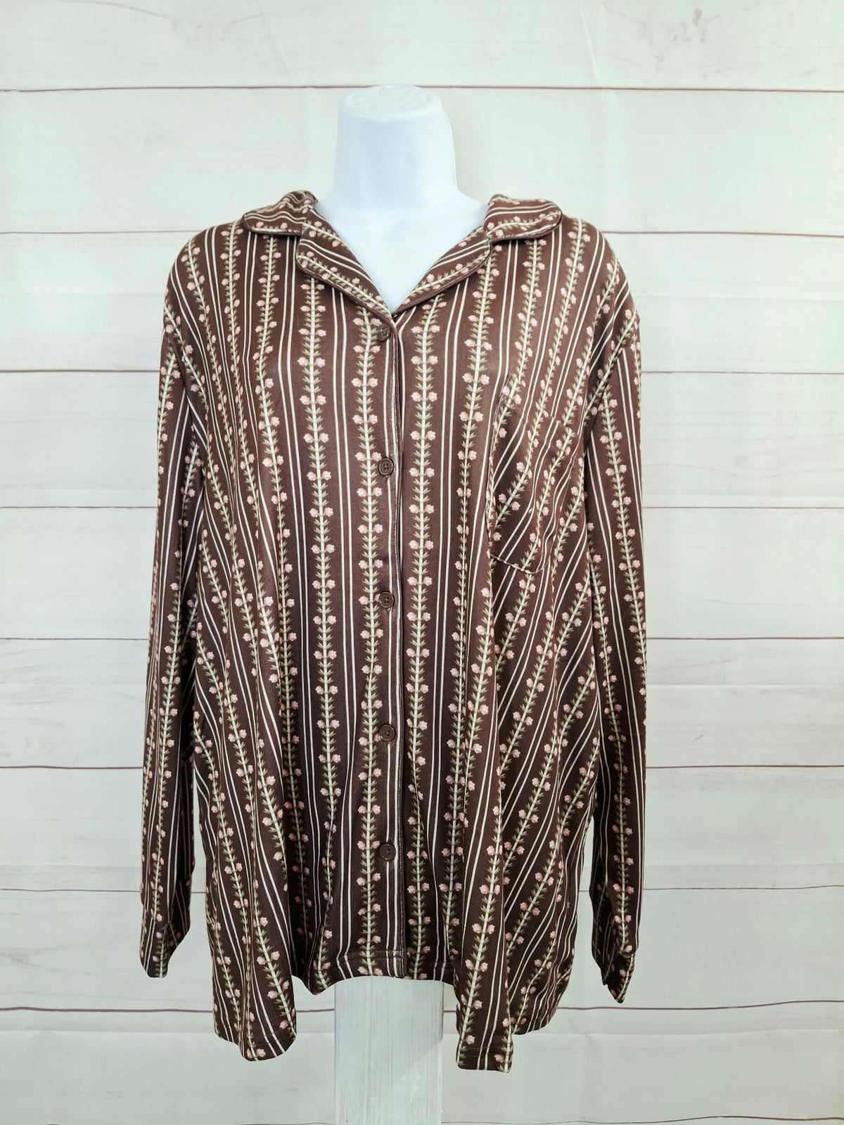 XLARGE CHOC A706765 Berkshire Homewear 2pc Printed Pointelle Notch Collar Pajama