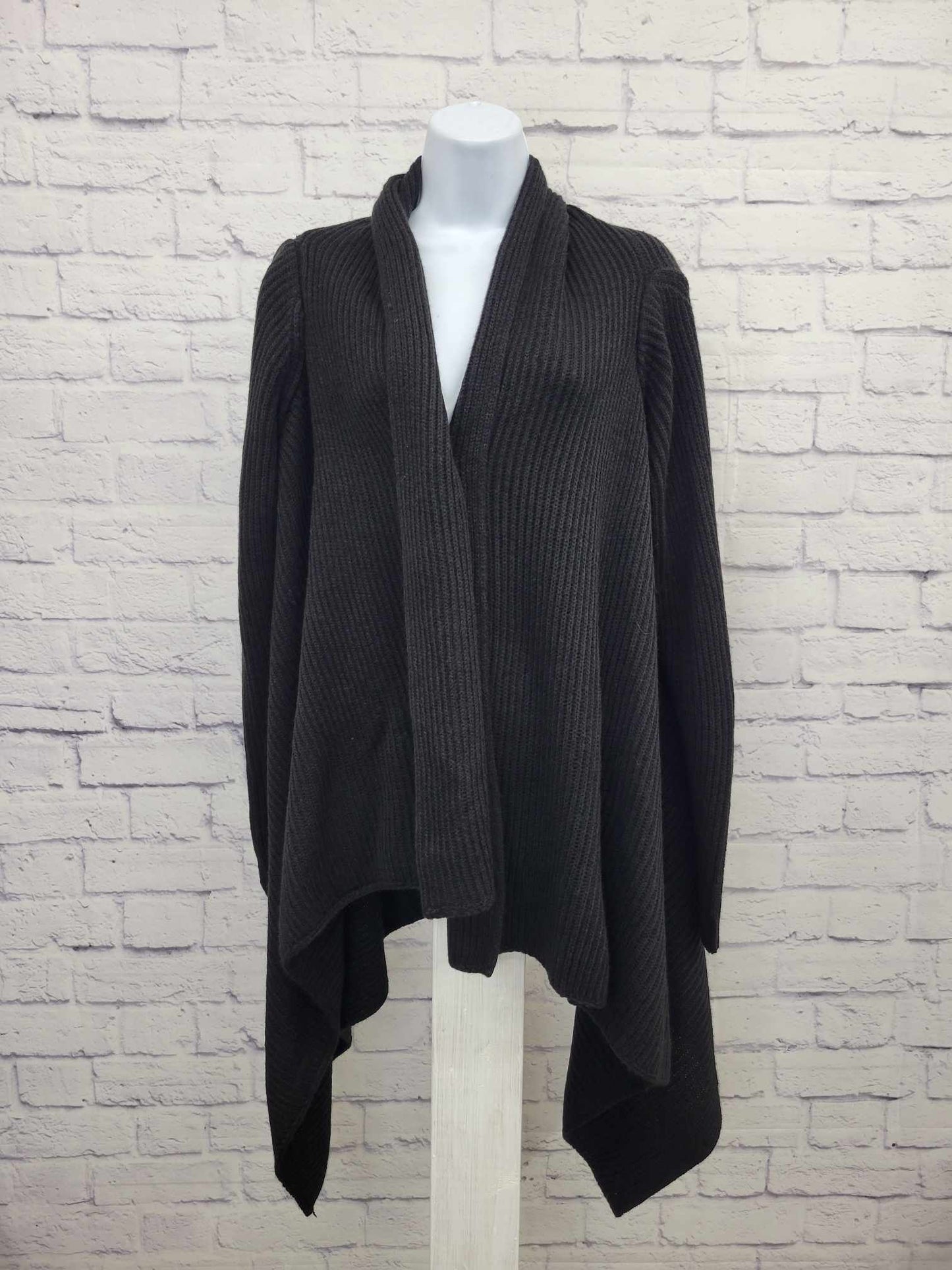 XXSMALL BLACK A390288 Joan Rivers Plush Ribbed Waterfall Front Cardigan