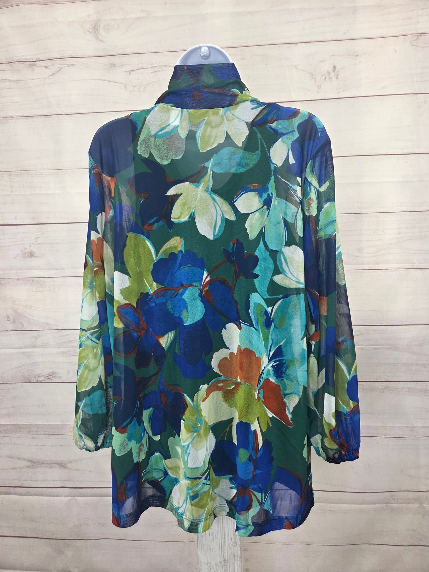 LARGE EVERGREEN A700418 Susan Graver Printed Mesh Mock-Neck Top and Tank