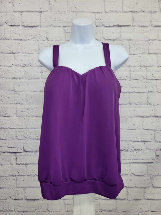 12R PURPLE A392816 Denim & Co. Beach Blouson Sweetheart-Neck Tankini