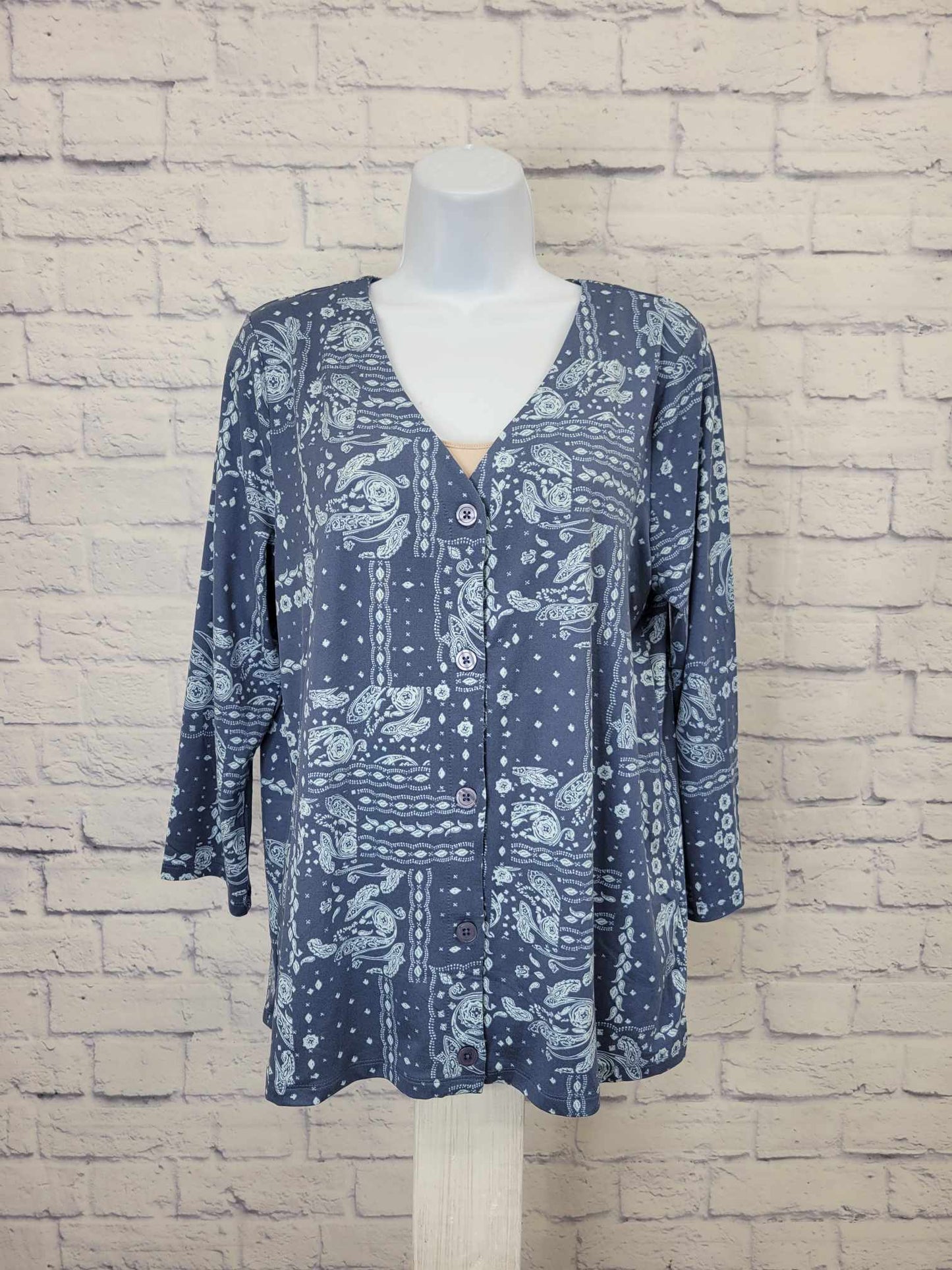 SMALL INDIGO A566994 AnyBody Lush Jersey Button Front Top