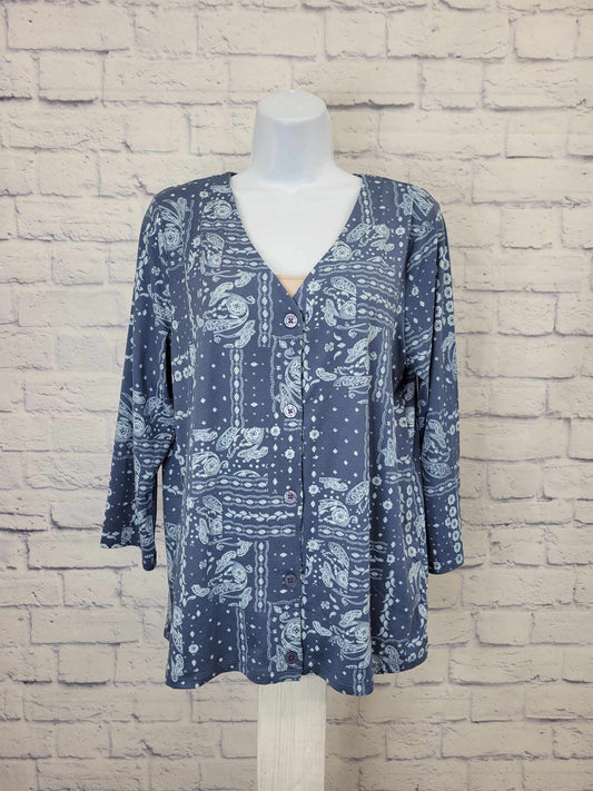 SMALL INDIGO A566994 AnyBody Lush Jersey Button Front Top