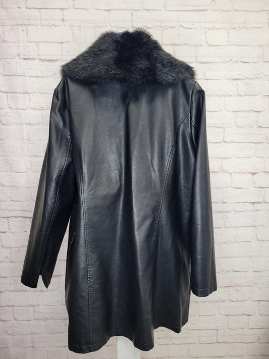 XLARGE BLACK A294632 Dennis Basso Faux Leather Jacket with Removable Faux Fur Collar