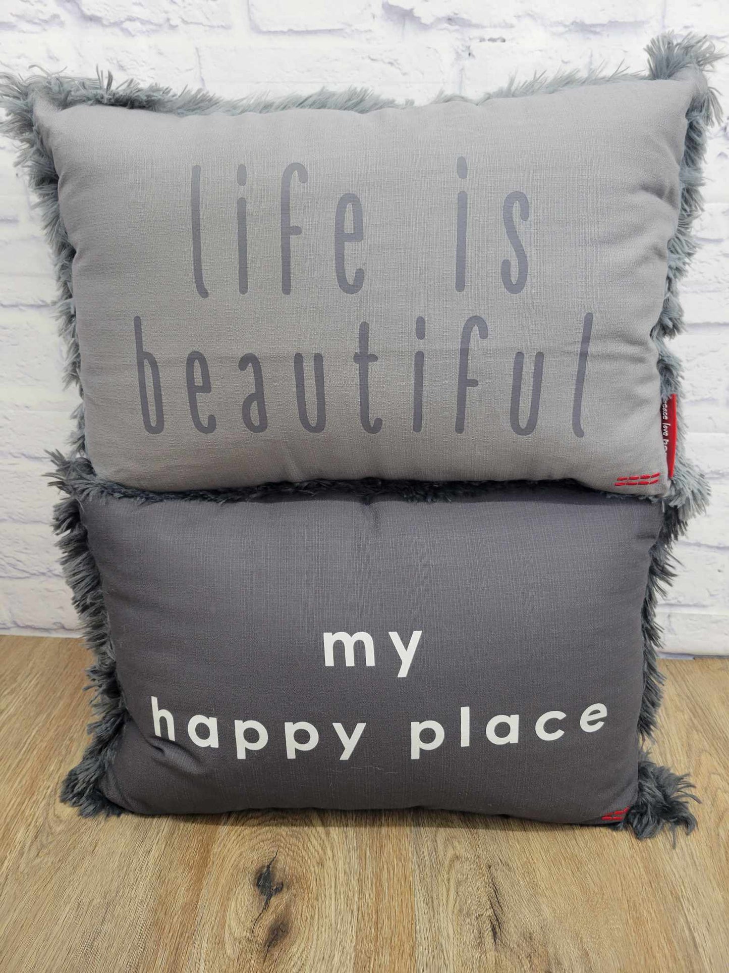 H217358 Peace Love World Set of 2 Decorative Affirmation Shag Pillows