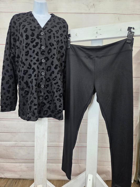 T. XLARGE BLACK A698458 Cuddl Duds Tall Comfortwear Cardigan Lounge Set