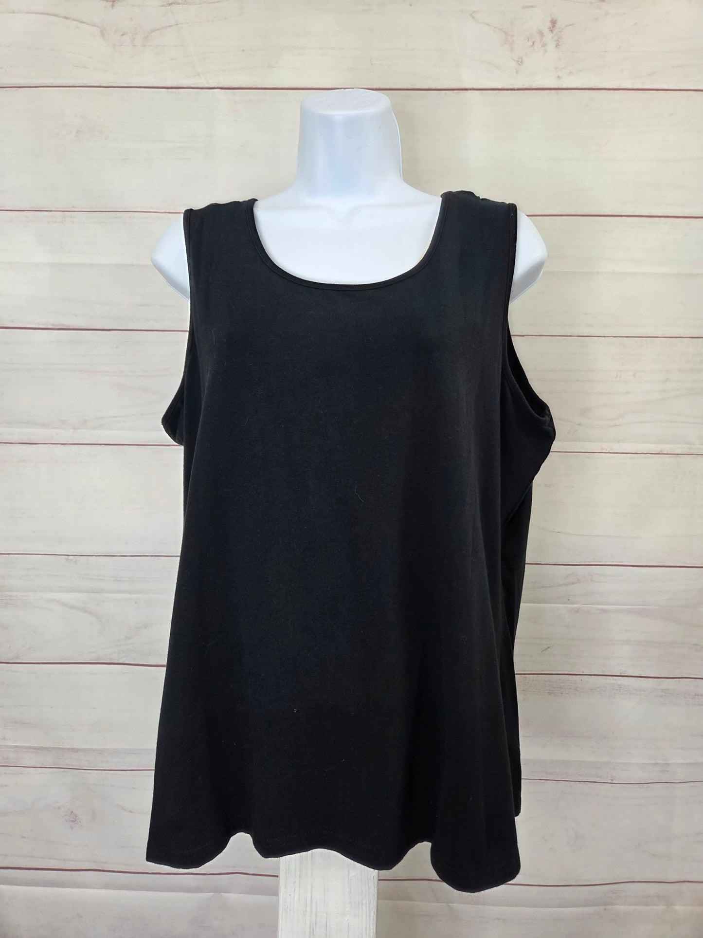 LARGE BLACK A214343 Denim & Co. 3/4 Sleeve Gauze Peasant Shirt with Knit Tank