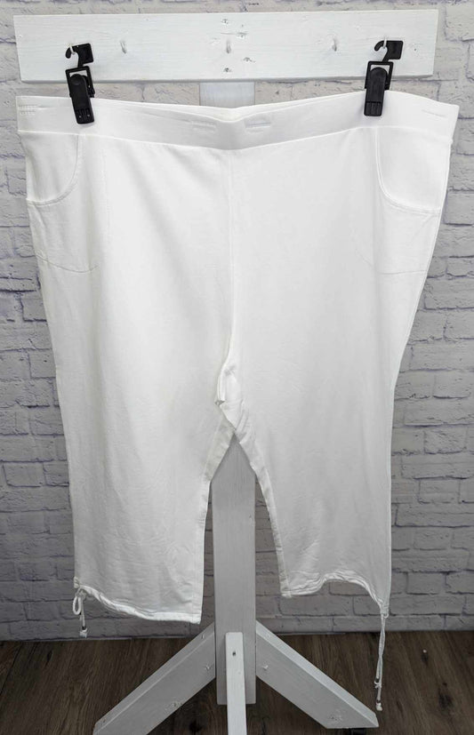 4X WHITE A496892 Belle by Kim Gravel Reg French Terry Cropped Pants with Rope Trim