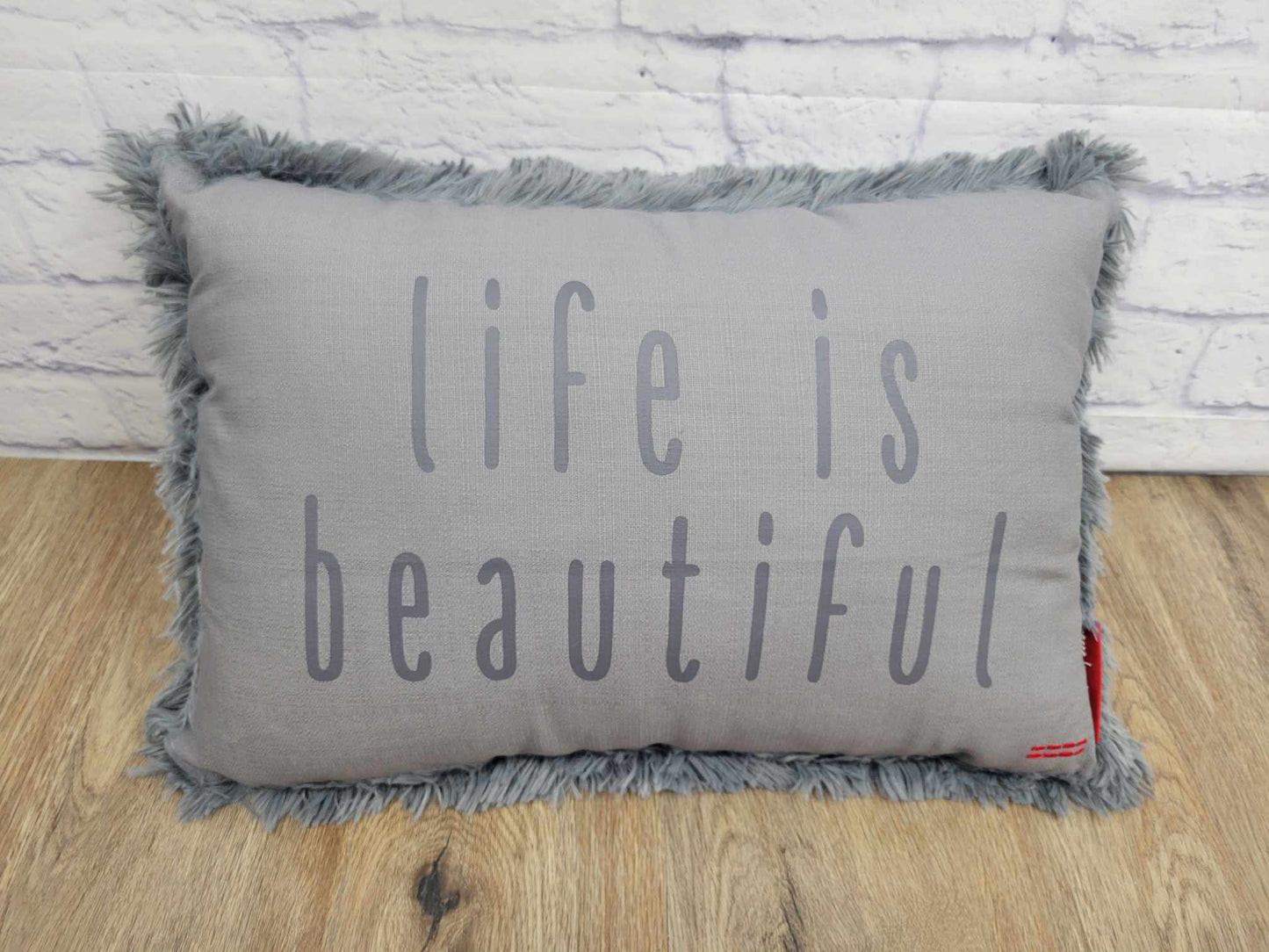 H217358 Peace Love World Set of 2 Decorative Affirmation Shag Pillows