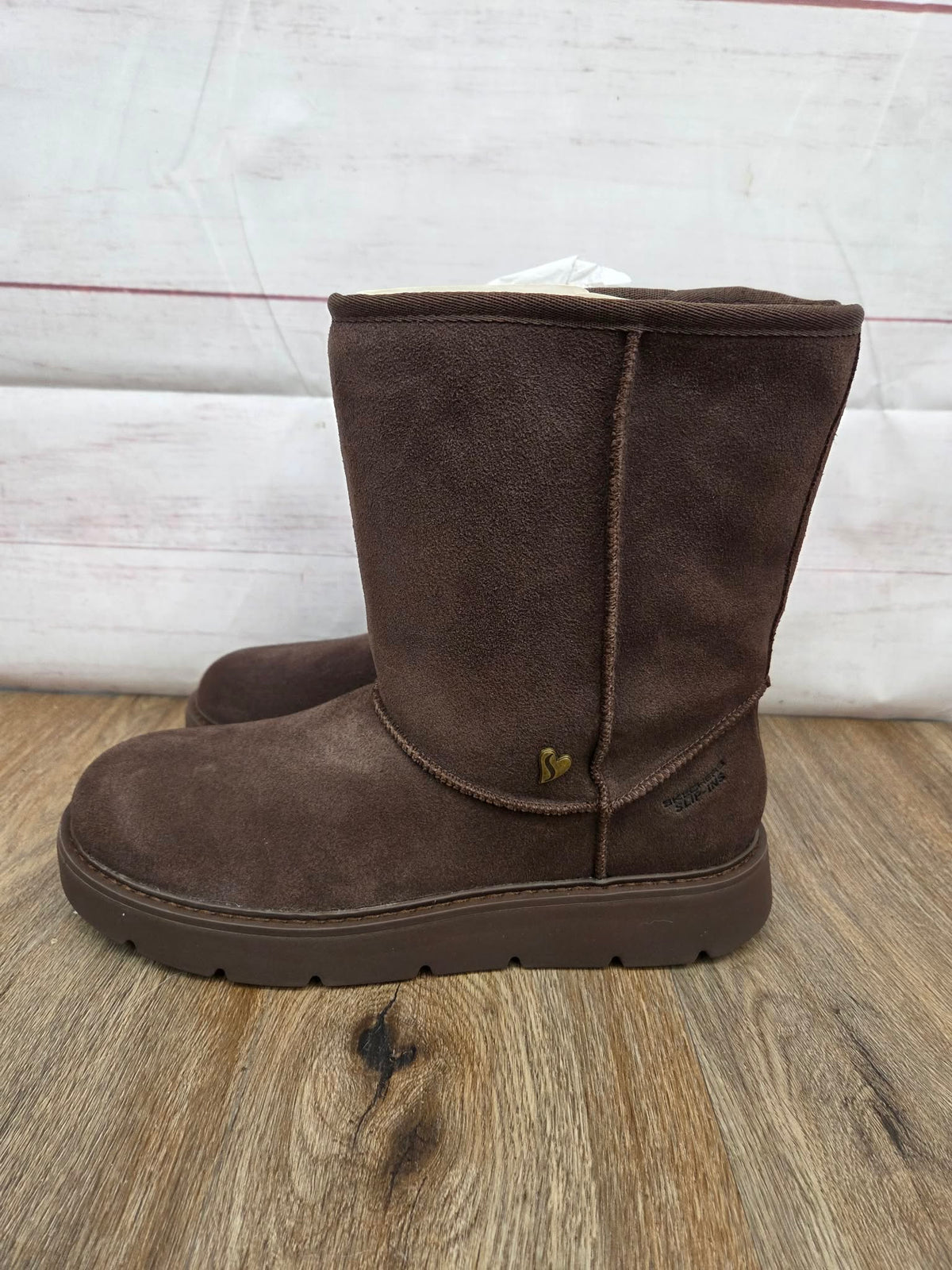 10 CHOCOLATE A704708 Skechers Slip-ins Keepsakes Cozy Water Repellent Suede Boots