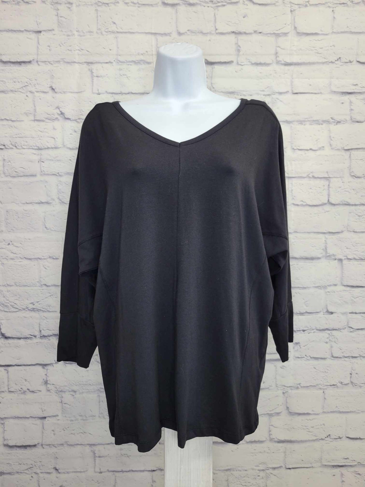 XSMALL BLACK A566989 AnyBody Cozy Knit V Neck Dolamn Sleeve Top