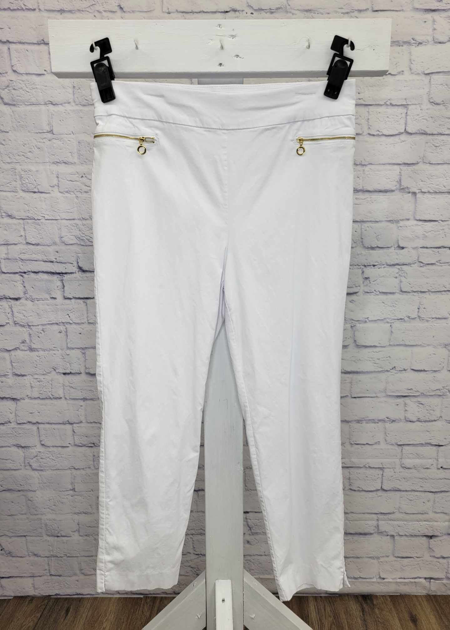 20W WHITE A378570 Susan Graver Regular Ultra Stretch Pull-On Ankle Pants w/Zip Pockets