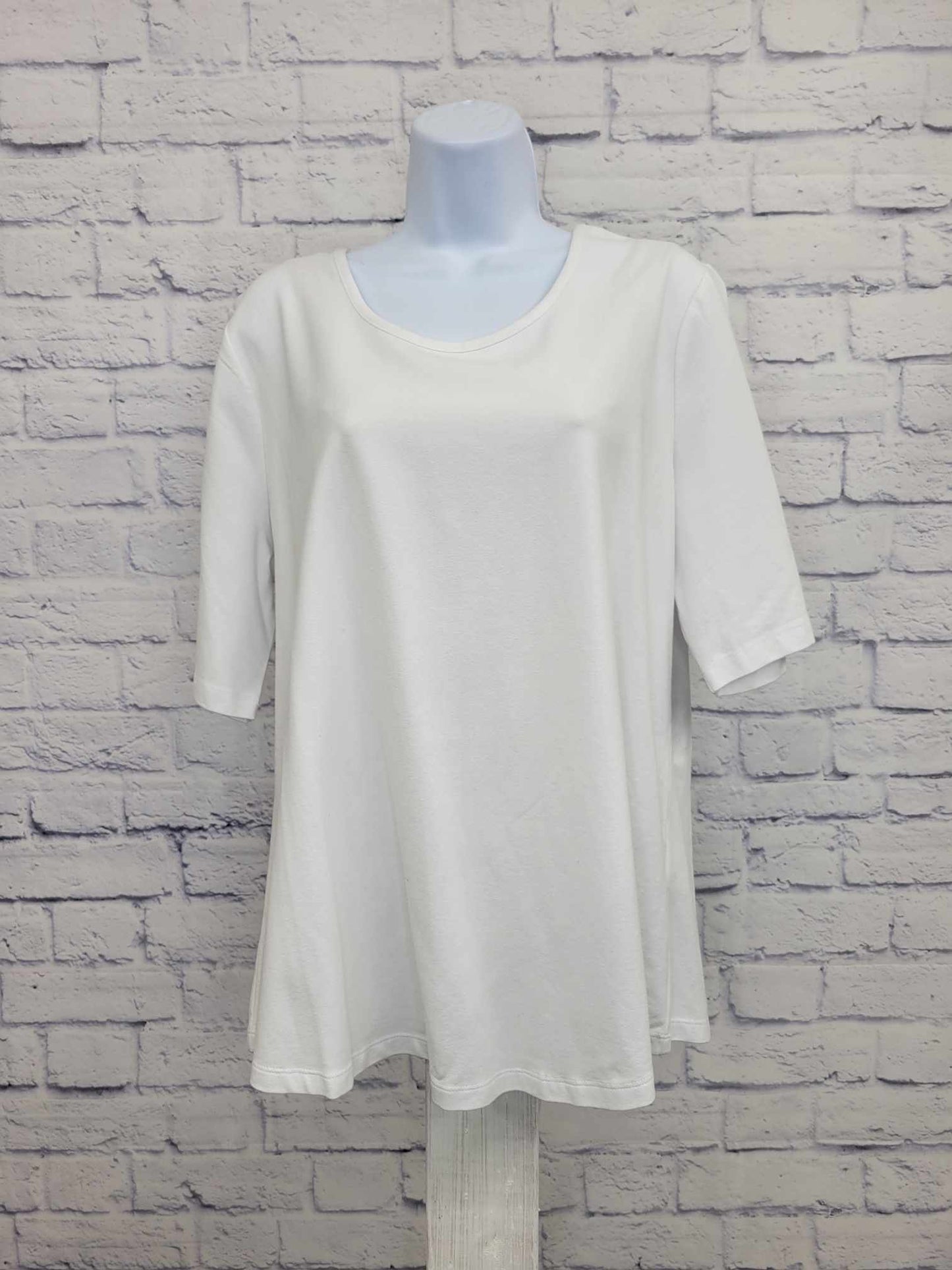 LARGE WHITE A453961 Denim & Co. Perfect Jersey Elbow Sleeve Top