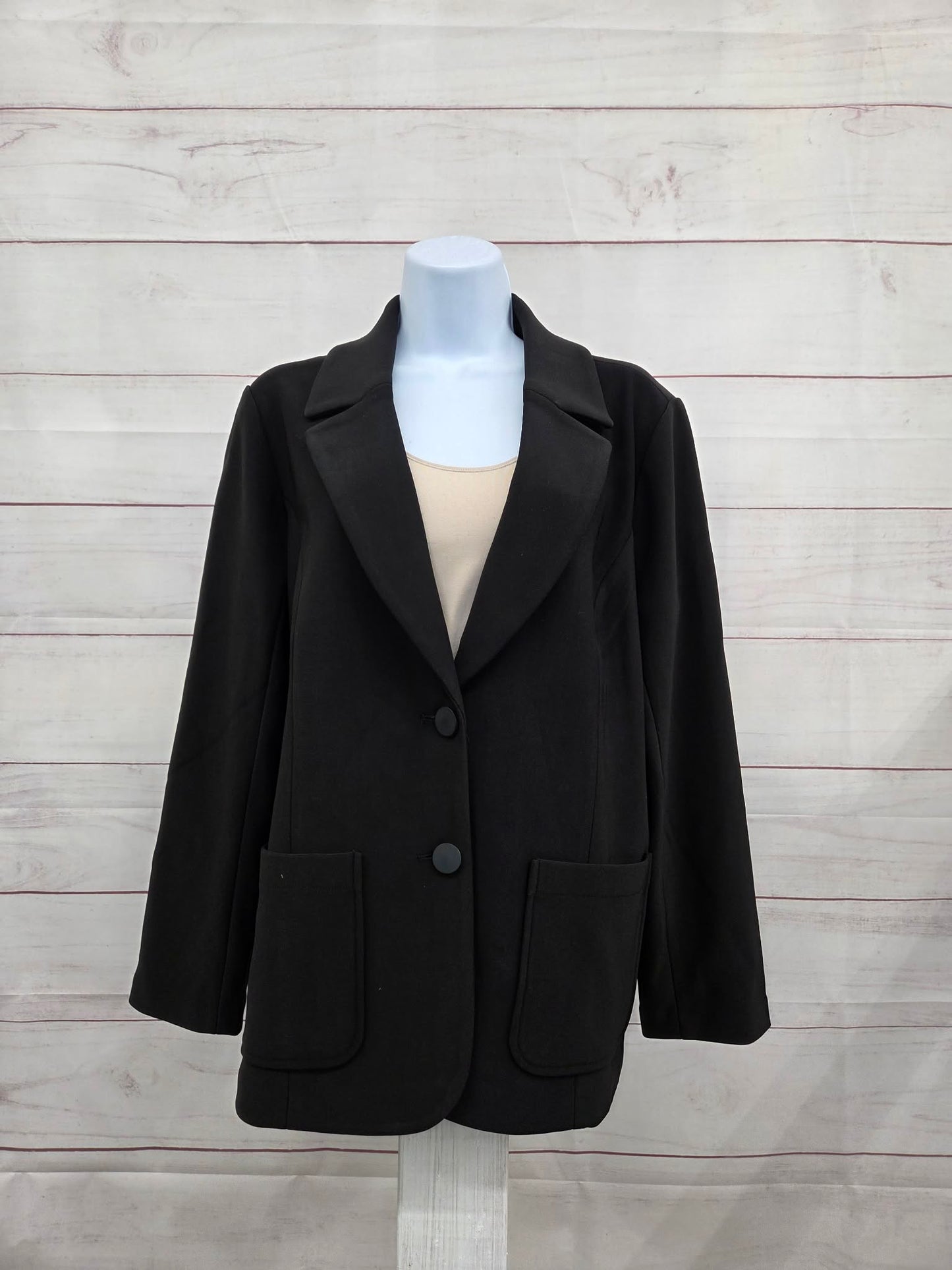 MEDIUM PETITE BLACK A706768 Susan Graver Petite Brushed Back LK Fusion Notch Collar Blazer