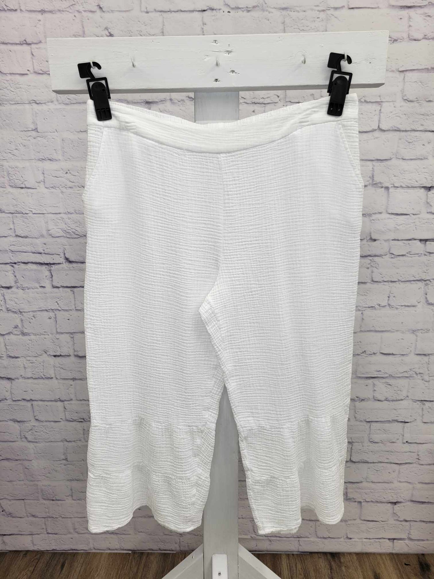 XLARGE WHITE A598241 Isaac Mizrahi Live! Bridgehampton Reg Gauze Wide Leg Pants