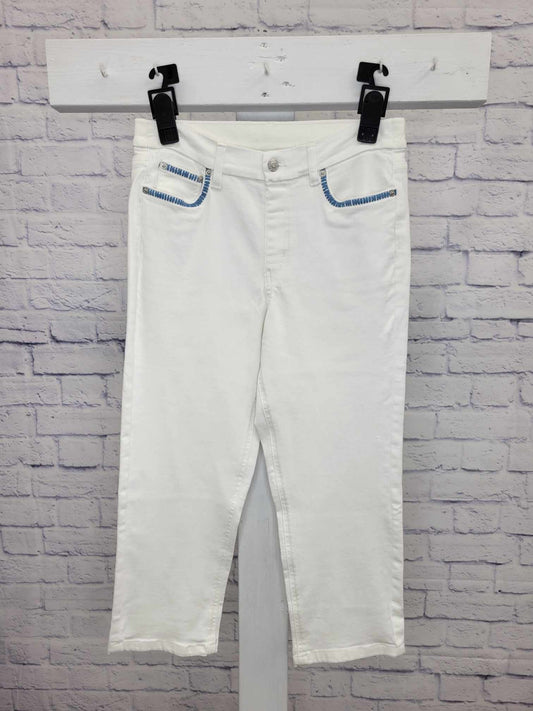 8R WHITE A394458 Denim & Co. Easy Stretch Denim Cropped Slim Straight Jeans