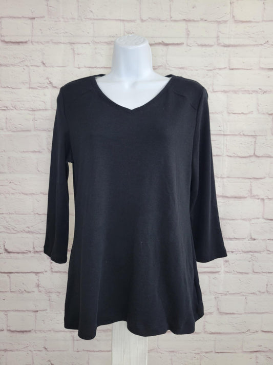 SMALL BLACK A373289 Isaac Mizrahi Live! Essentials 3/4-Sleeve Swing Knit Top