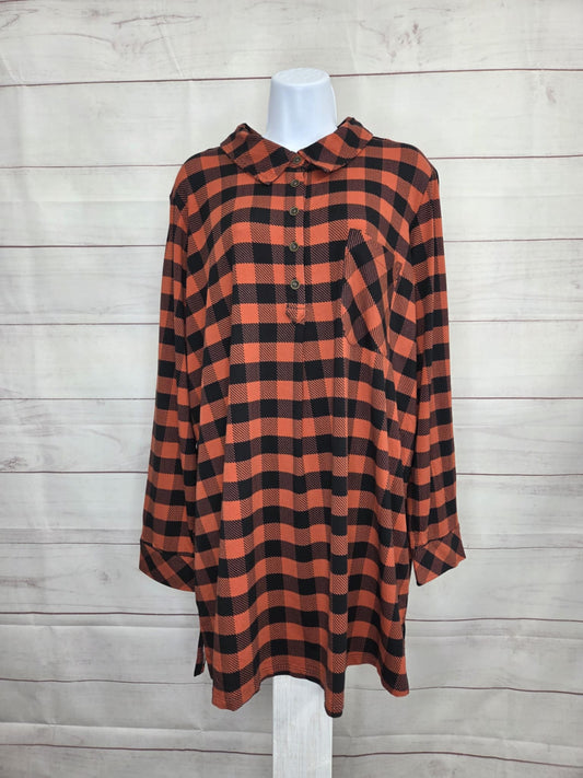 2X SPICE RED A705028 Denim & Co. Regular Buffalo Check So Soft Jersey Henley Tunic