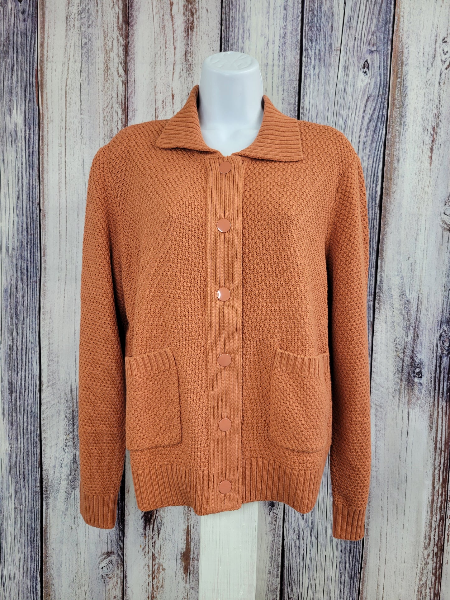 SMALL LT COPPER A615245 Girl With Curves Novelty Yarn Button Front Long Sleeve Cardigan