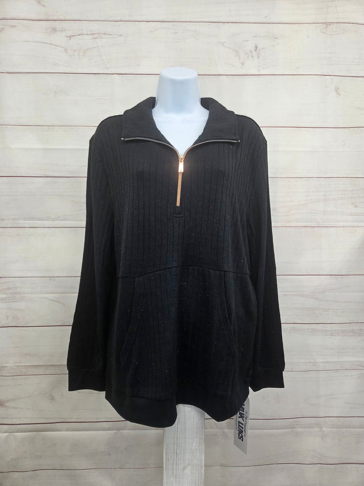 LARGE BLACK A708718 MUK LUKS Sweater Knit Zip-Up Lounge Set