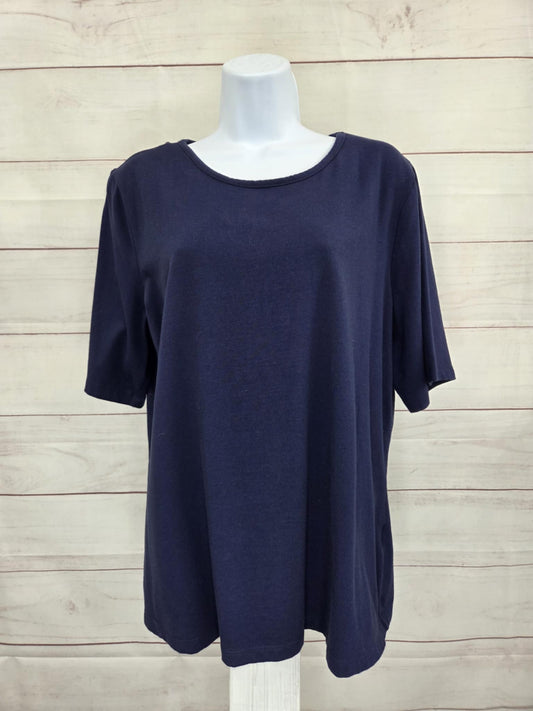 LARGE NAVY A516297 Denim & Co. Essentials Perfect Jersey Short Sleeve Knit Top