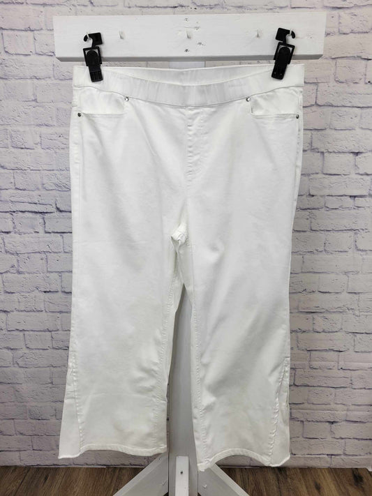 20W WHITE A598275 Isaac Mizrahi Live! Regular White True Denim Crop Wide Leg Jeans