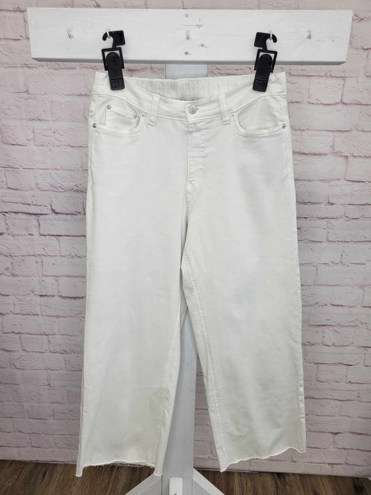 WARM WHITE A393117 Denim & Co. Easy Stretch Denim Cropped Wide Leg Jeans with Fray Hem (MULTIPLE SIZES AVAILABLE)