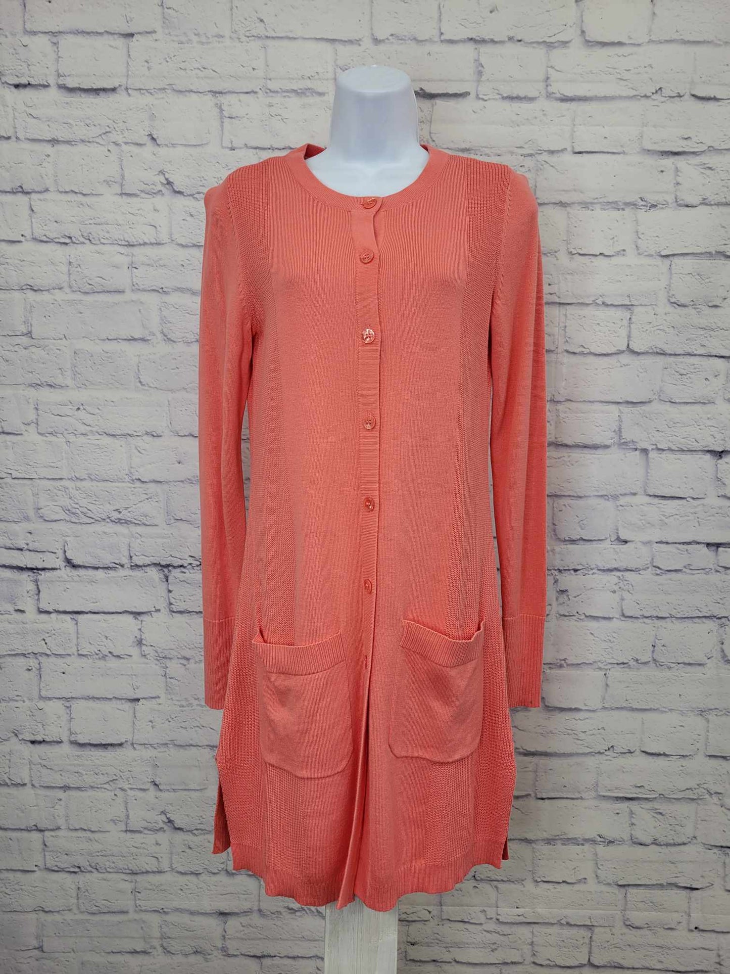 XXSMALL CORAL A375675 Isaac Mizrahi Live! Long Button Front Cardigan Sweater