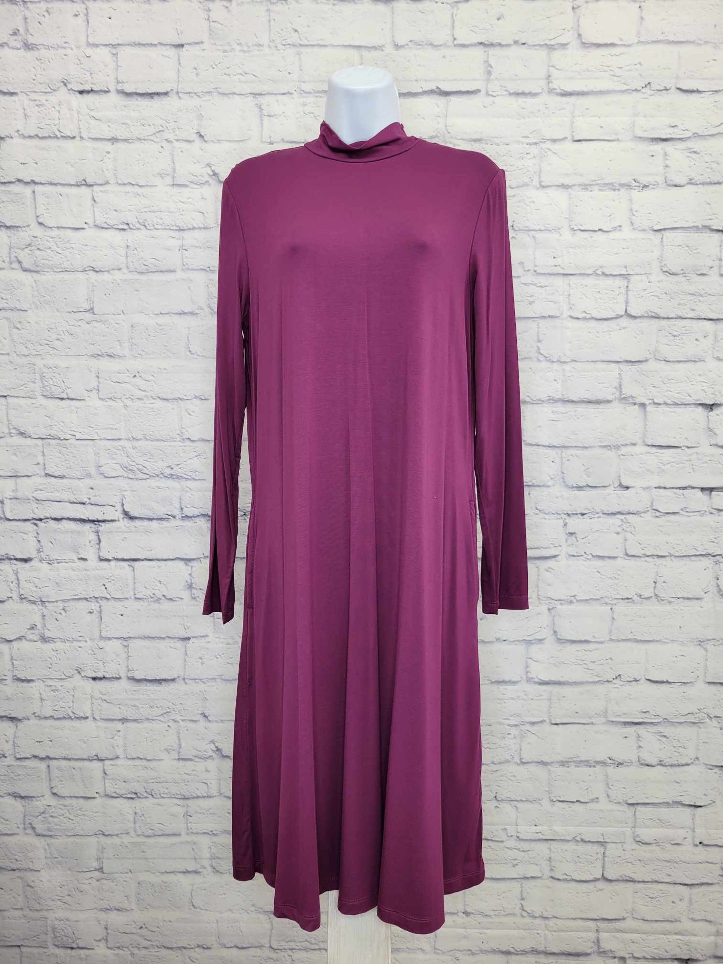 SMALL BERRY A544693 Susan Graver Cool Touch Reg Mock Neck Long Sleeve Swing Dress