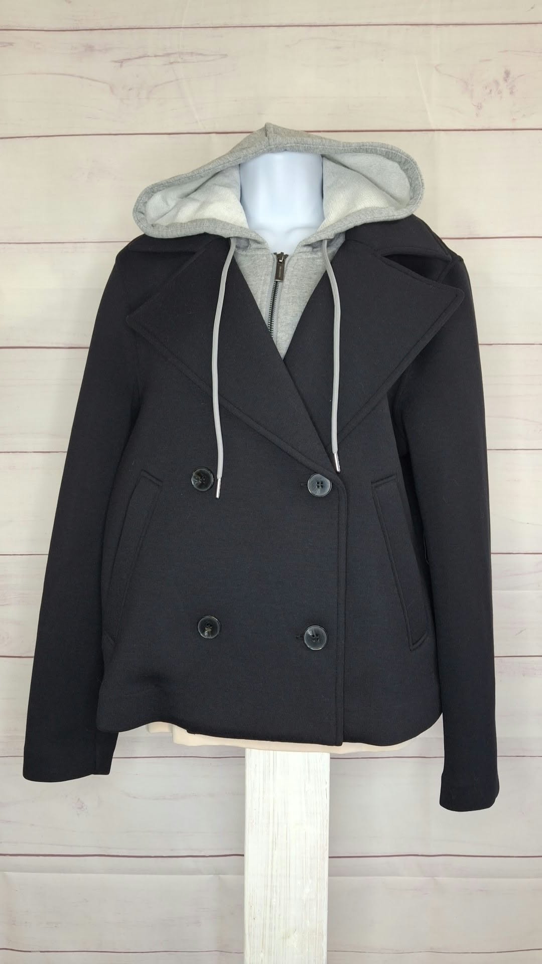 XSMALL BLK A710577 RM Studio x Rebecca Minkoff Kelly Peacoat w/ Removeable Hood