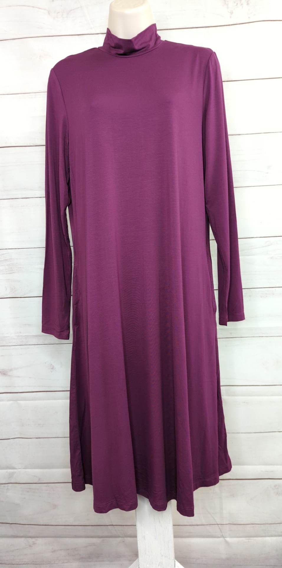 SMALL BERRY A544693 Susan Graver Cool Touch Reg Mock Neck Long Sleeve Swing Dress