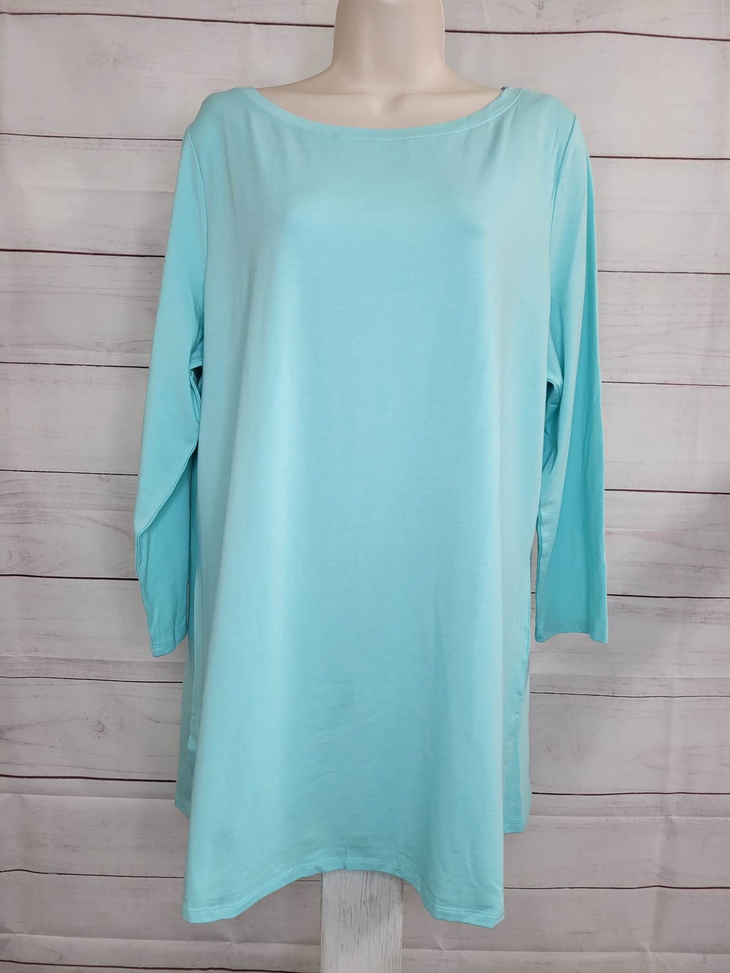 LARGE AQUA A391272 Belle by Kim Gravel TripleLuxe Pima Boat Neck 3/4 Sleeve Top